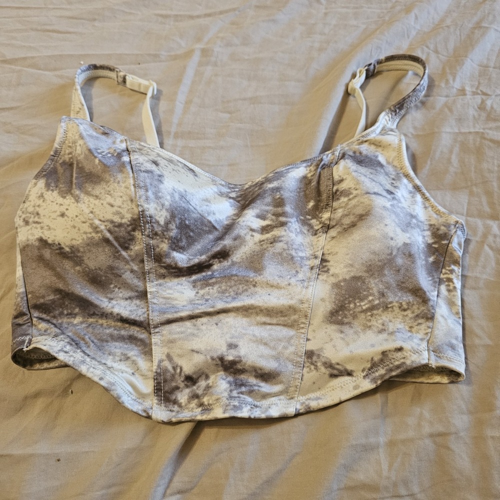 PINK  Victoria Secret Satin Lightly Lined Corset Top/bra Creamer Camo Blur  Sz S